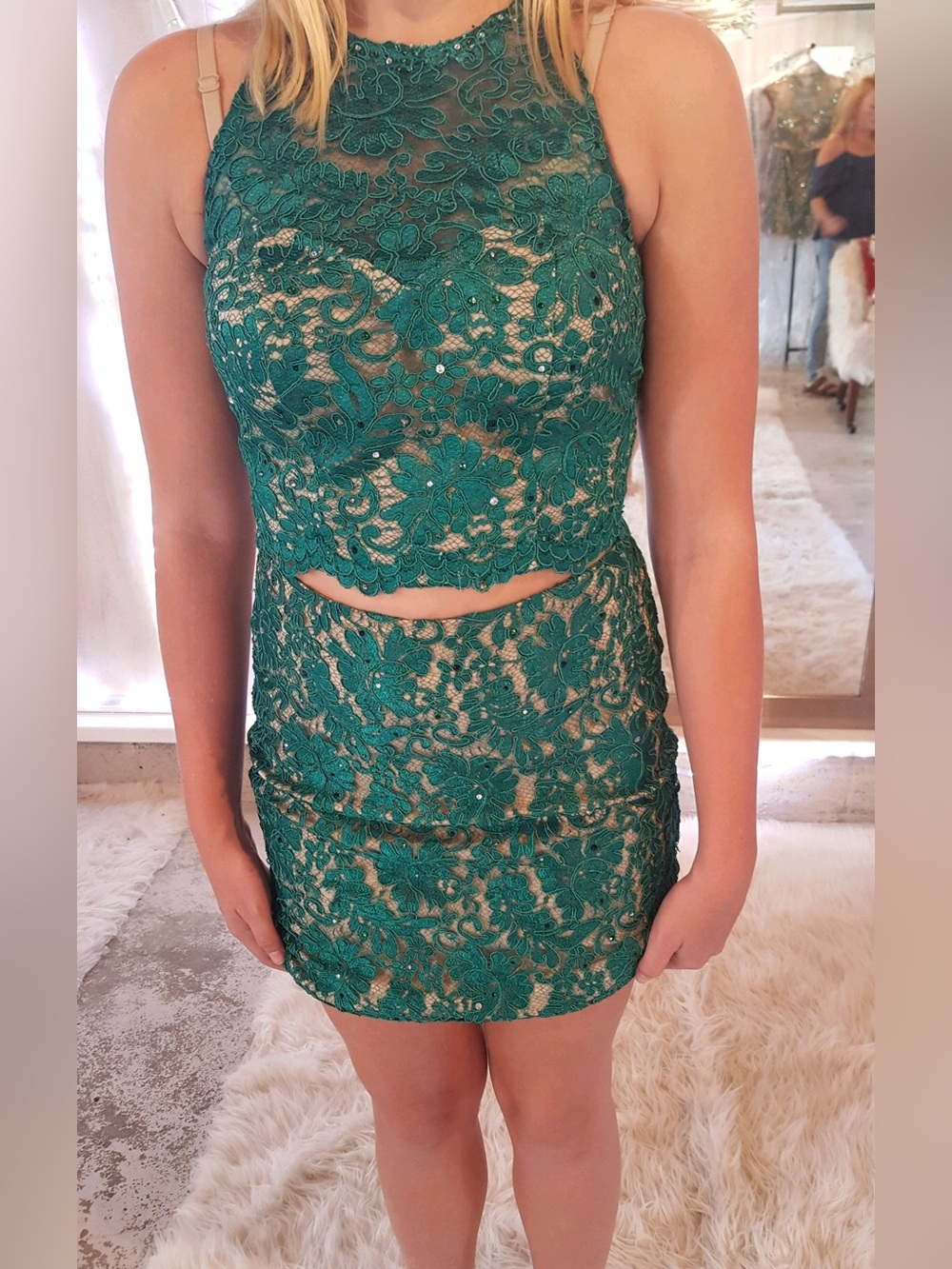 Green Lace Two-Piece Homecoming Dress